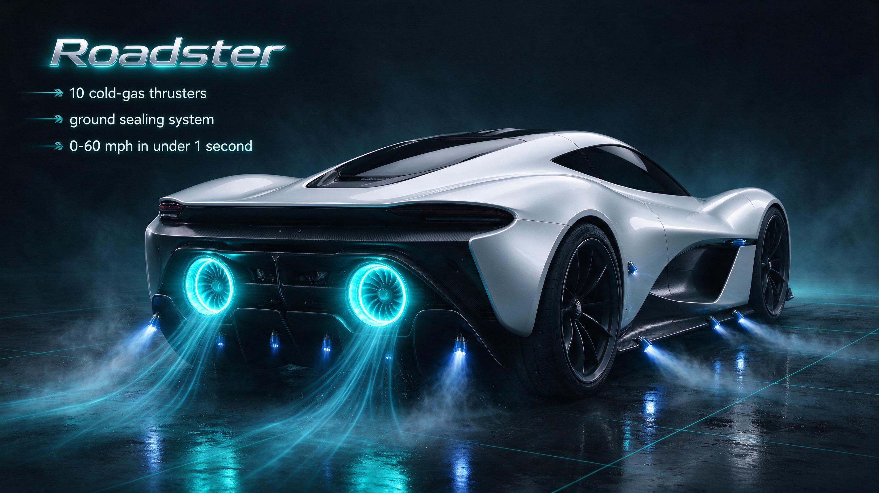 Tesla's new Roadster: 10 cold-gas thrusters, a 600-litre air tank, and 483 km of range